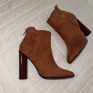 Brown suede heeled boots, size 6
